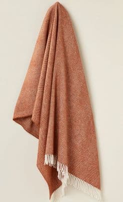 Bronte By Moon- Herringbone Merino Wool Throw - Brick