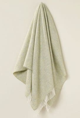 Bronte By Moon- Herringbone Merino Wool Throw - Light Sage