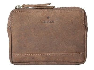 Cactus Zipped Coin Holder Leather RFID - Brown