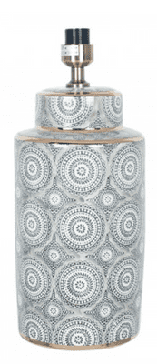 Circle Pattern Ceramic Table Lamp & 45cm Black Silk Lined Cylinder Shade