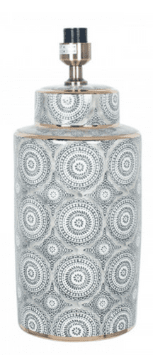 Circle Pattern Ceramic Table Lamp & 45cm Black Silk Lined Cylinder Shade