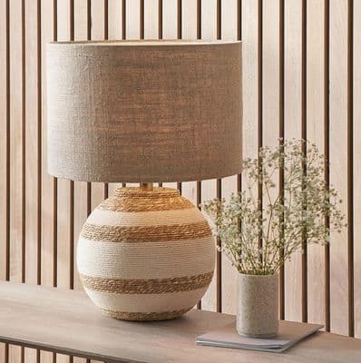 Cream and Natural Sea Grass Round Table Lamp Base with 35cm Natural Linen shade