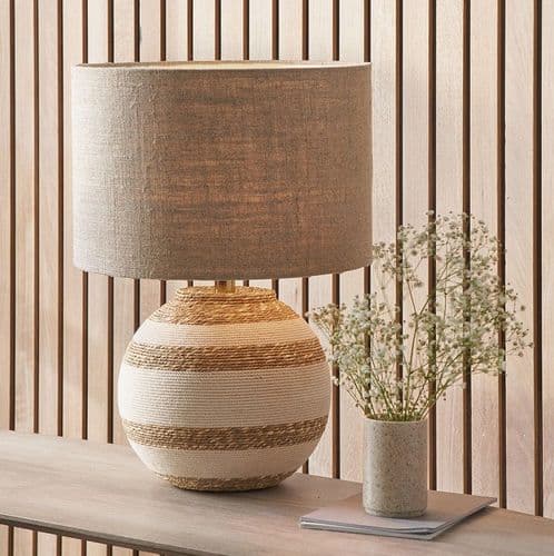Cream and Natural Sea Grass Round Table Lamp Base with 35cm Natural Linen shade
