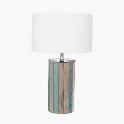 Distressed Blue Wood Tall Table Lamp