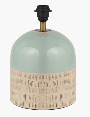 Duck Egg and Natural Stoneware Table Lamp Base with 35cm Pistachio Linen shade