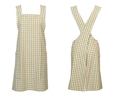 Gingham Crossback Apron - Pale  Olive