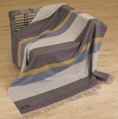 John Hanly 3118 100% Merino Lambs Wool (Grey/Purple/Orange/Blue) Stripe  150 x 200cm