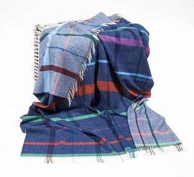 John Hanly 3123 Merino Lambswool Blanket Royal Blue Rust Purple Jade Green Overcheck