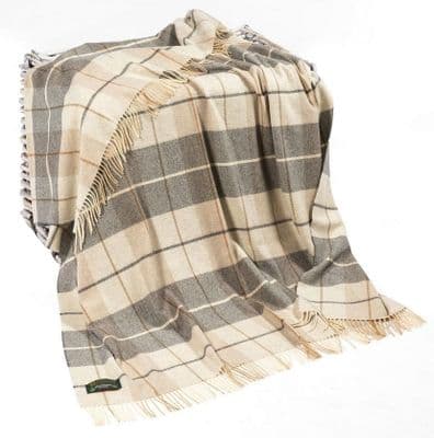 John Hanly 629 Lambswool Throw Cream and Brown Tartan Mix