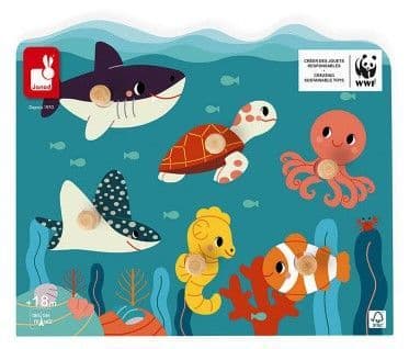 Marine Animals Wooden Peg Puzzle - In partnership with WWF® (Janod)