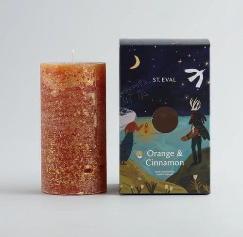 St Eval - Orange & Cinnamon - Gold Marbled Pillar Candle
