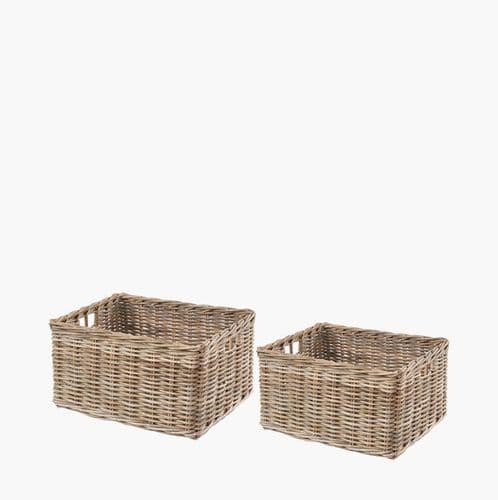 Storage Baskets - Tobs ® Grey Kubu Rattan Rectangular with Inset handles