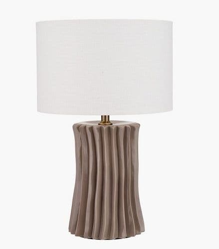Taupe Pleated Ceramic Table Lamp Base with Lino 35cm White Linen Cylinder Lampshade