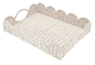 Tray-Rattan - Scalloped Wht (40x30x8cm)
