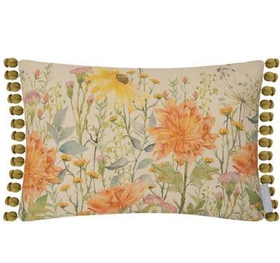 Voyage- Delamere Printed Pom Pom Cushion - Linen