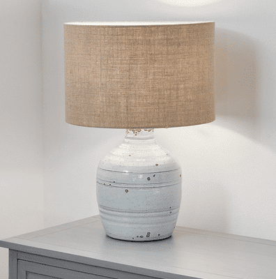 White Textured Groove Design Stoneware Table Lamp Base with 35cm Butterscotch Shade