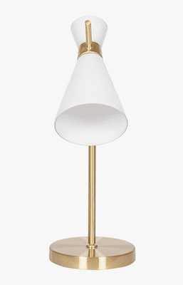White Waisted Glass and Gold Metal Table Lamp