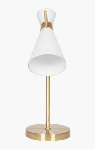 White Waisted Glass and Gold Metal Table Lamp