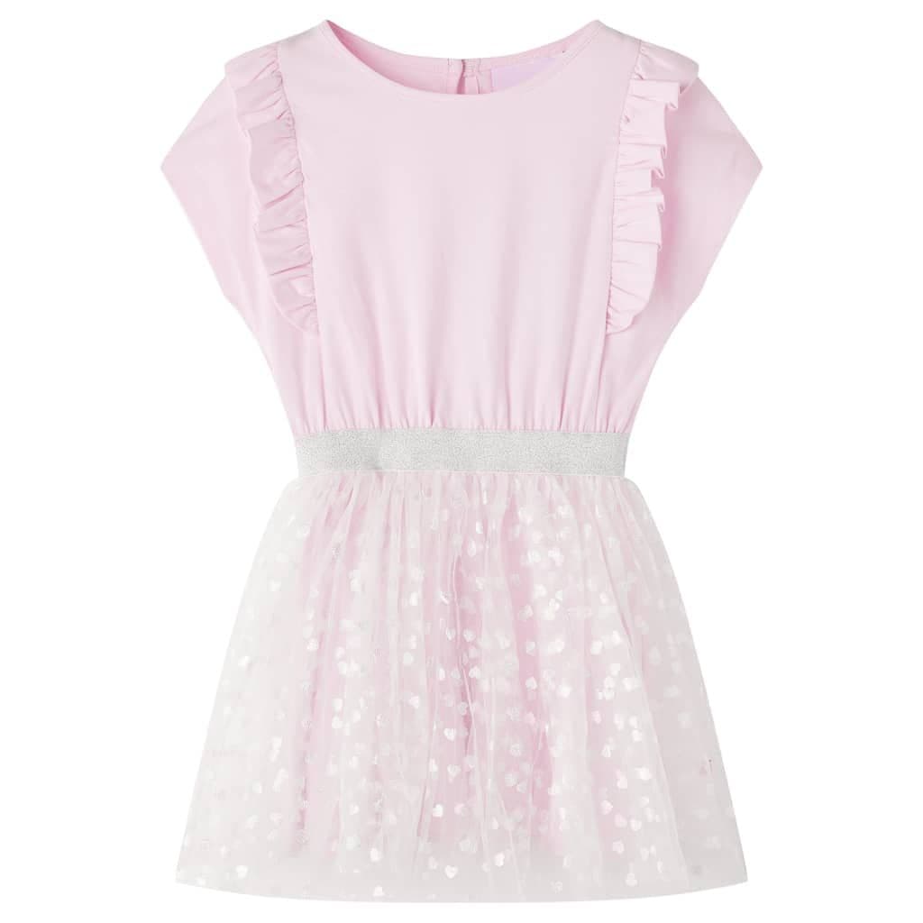 Kids Dress with Ruffles Shiny Heart Print Light Pink 140