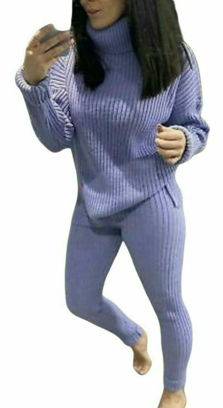 Leggings Knitted Lounge Suits Ladies Chunky Knitted Ribbed Polo