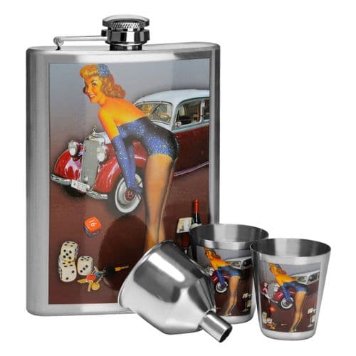 50's Retro Hip Flask & 2 Cup Set