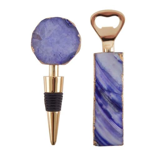Blue Agate Gem Bottle Opener & Stopper Set