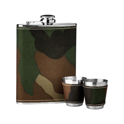 Camouflage Design Hip Flask & 2 Cup Set