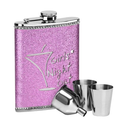 Glitzy Girls Night Out Hip Flask & 2 Cup Set