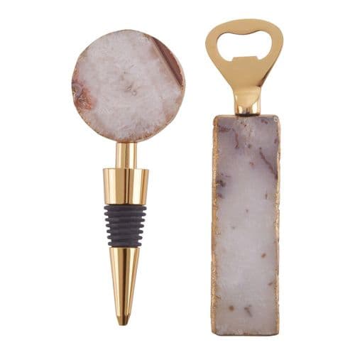 Grey Agate Gem Bottle Opener & Stopper Set