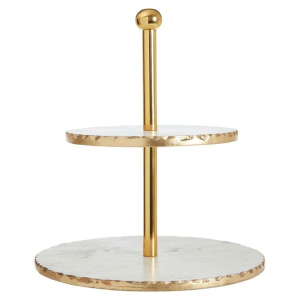 Marble Gold Trim 2 Tier Cake Stand