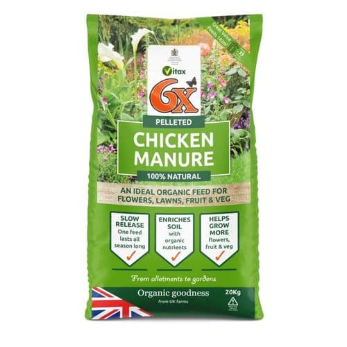 6x Odourless Pelleted Chicken Fertiliser - 20kg