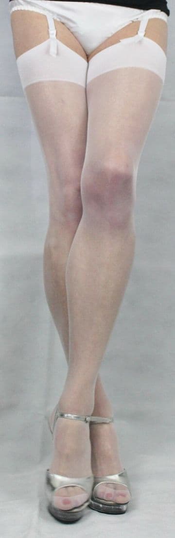 2 Pairs Beautiful White Sheer Large Size 15 Denier Stockings