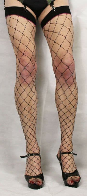2 Pairs Black Fence Net/Whale Net Fishnet Toe One Size Stockings Nylon/Lycra