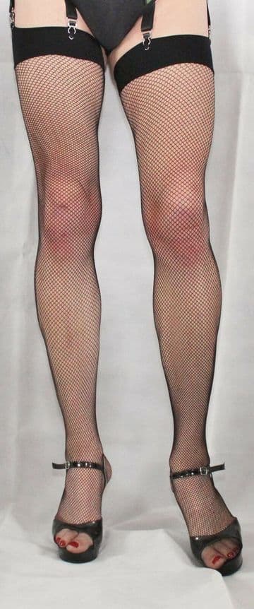 2 pairs Extra Long Black Fine Fishnet HiQuality Stockings Narrow Plain Welt/Top