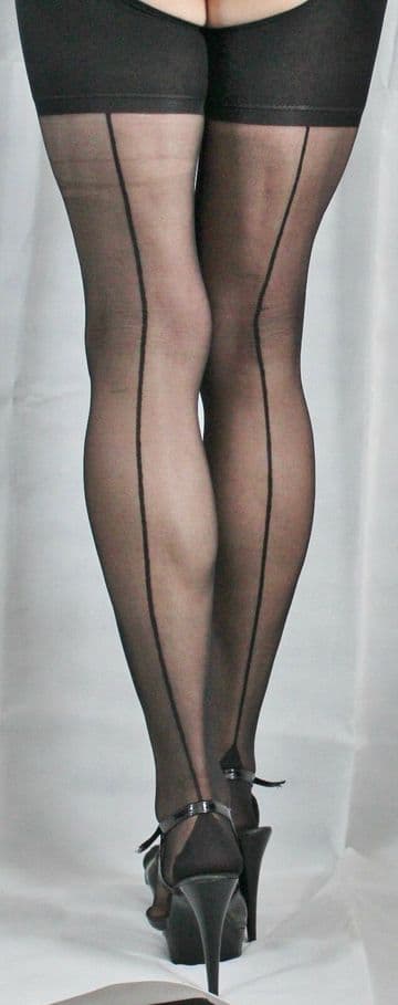 2 pairs Extra Long Black French/Point heel Seamed 15 Denier Stockings