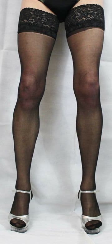 3 pairs Extra Long Black 15 Denier Satin Sheen Lace Top Hold Up`s High Quality