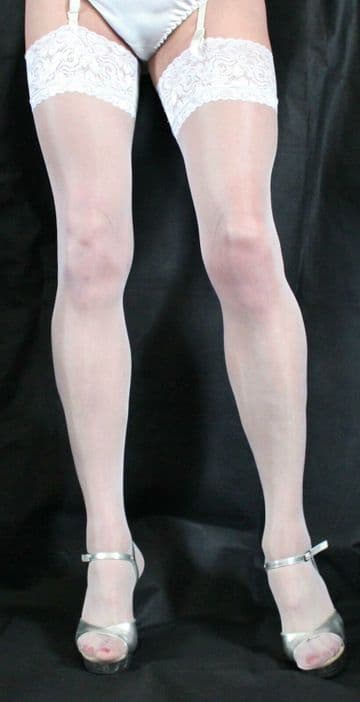 3 Pairs Fabulous White 15 Denier Luxury Lace Top Large Satin Sheen Stockings