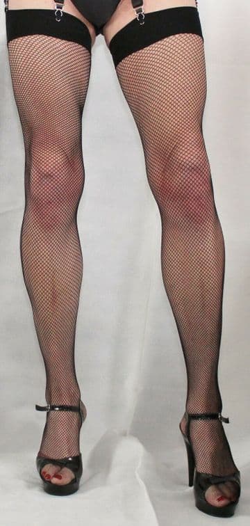 3 Pairs Large Black Fine Fishnet High Quality Stockings Narrow Plain Welt/Top