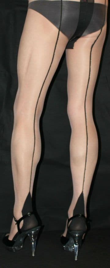 3 Pairs Nude Tights with Black Contrast French Heel & Seam Retro one size