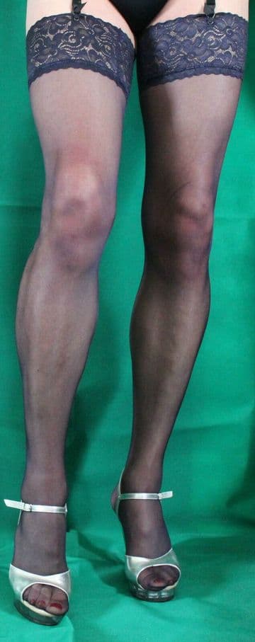 3 pairs Nurse Style Navy Large Size 15Denier Lace Top Satin Sheen Stockings