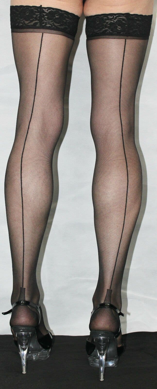 3pairs Gipsy Black Large Size 10Denier Luxury Lace Top Cuban Heel Seamed HoldUp