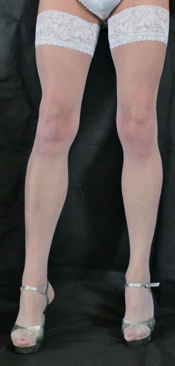 5 pairs White 15 Denier Luxury Lace Top Large Size Hold Up`s Super High Quality