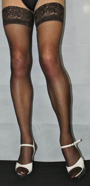 Barely Black 15 Denier Luxury Lace Top Extra Long Hold Up Stockings Satin Sheen