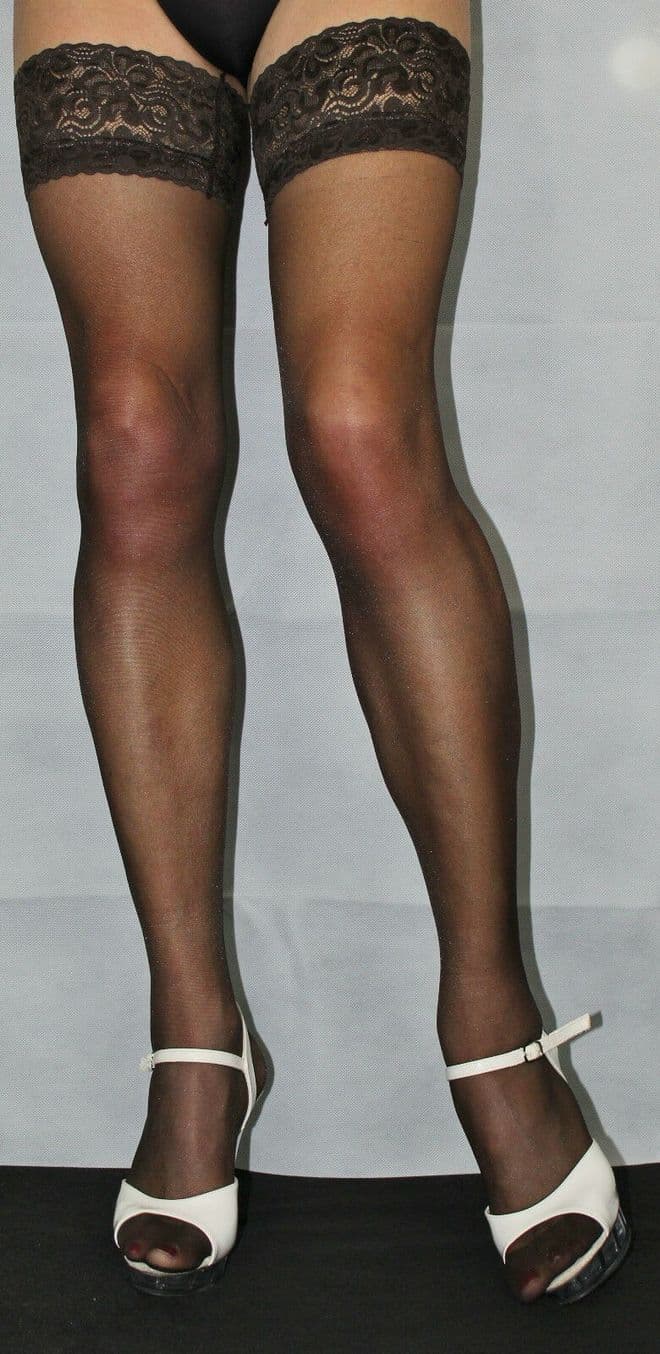 Barely Black 15 Denier Luxury Lace Top Extra Long Hold Up Stockings Satin Sheen