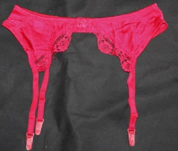 Beautiful Red Satin/Lace 4 strap Suspender/Garter belt Waist Sizes 30" to 32"