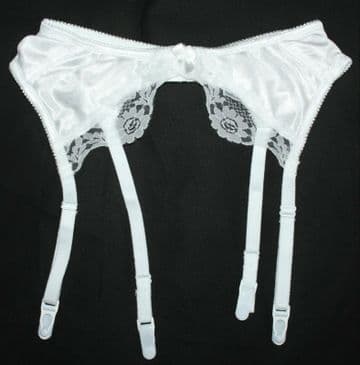 Beautiful WHITE Satin/Lace 4 strap Suspender/Garter belt Waist Sizes 24" to 26"