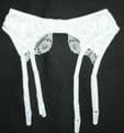 Beautiful White Satin/Lace 4 strap Suspender/Garter belt Waist Sizes 26