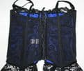 BLUE HEAVY SATIN BASQUE/CORSET & THONG LINGERIE SET WITH BLACK LACE TRIM