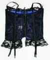 BLUE HEAVY SATIN BASQUE/CORSET & THONG LINGERIE SET WITH BLACK LACE TRIM