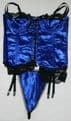 BLUE HEAVY SATIN BASQUE/CORSET & THONG LINGERIE SET WITH BLACK LACE TRIM